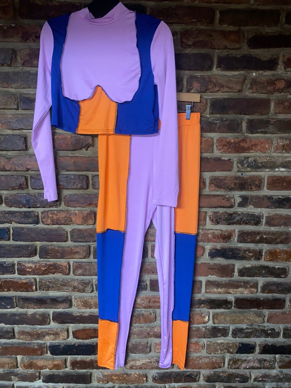 Blush Mark Purple Blue Orange Color Block Leggings Crop Top Athletic Set Size 0X